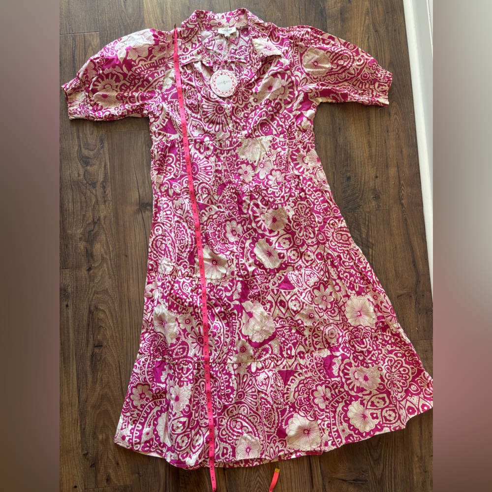 Umgee Pink and Cream resort style Floral Midi Dress NWT - Picture 4 of 10